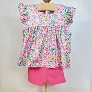 NWOT Girls Pink Floral Top & Pink Shorts Matching Set